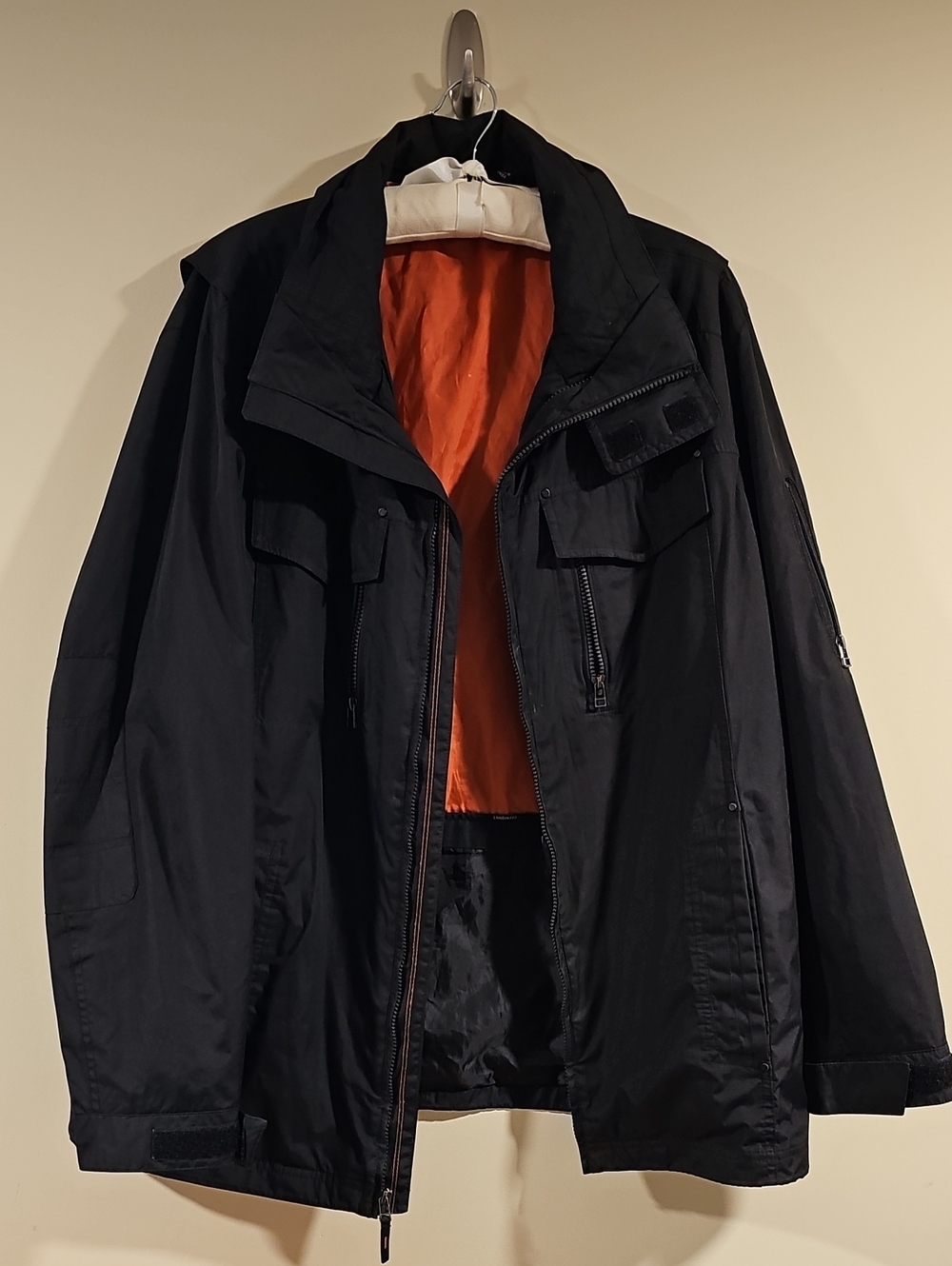 London Fog Black Field Jacket with Orange Lining